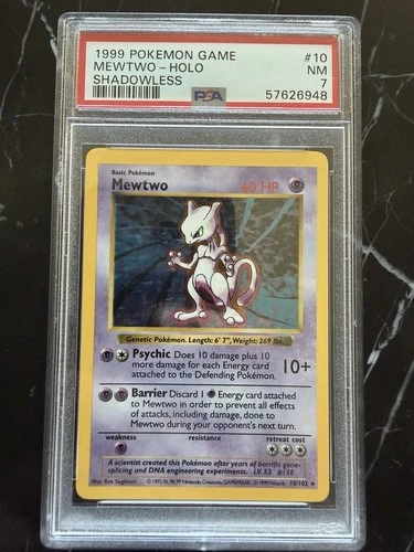 1999 POKEMON TCG BASE SET SHADOWLESS #10 MEWTWO-HOLO PSA 7 WOTC Vintage