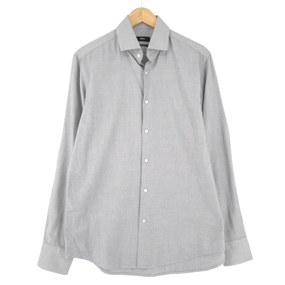 HUGO BOSS Chemise Habillée Homme Gris Coton Col Ouvert Bouton Taille 40 - Photo 1/4