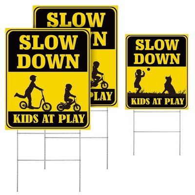 Slow Down Kid at Play Sign 15.5 x 13 Inch Double Sided Sign for Yard