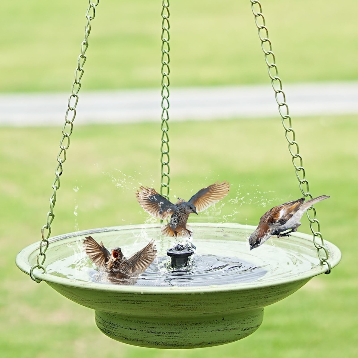 Solar Cascade Hanging Bird Bath Fountain with Solar Pump, Outdoor Hanging Bird Bath with Acrylic Bowl, Hanging Hummingbird Bird Bath Fountain for