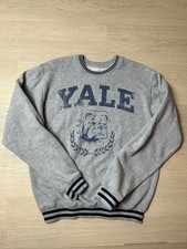 Yale University Crewneck Sweatshirt Gray Medium M Bulldog Graphic Striped Trim