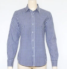 C. Wonder 100% Cotton White Navy Blue Check Button Down Shirt Long Sleeve Size S