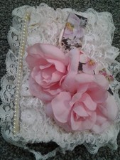 Vintage Lace Pearls Roses Tattered Book Altered Junk Journal Ephemera