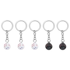 5pcs Retro Lucky Dice Keychain Charm Keyrings with Pendants, White/Black