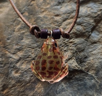 Frog Necklace, BrownSpotted, Resin, Novelty Necklace, Frog Jewelry, Leather Cord