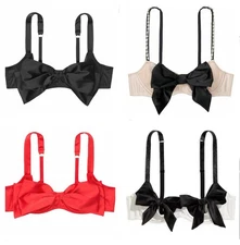 NWT Victoria's Secret Black DREAM ANGELS Bow Unlined Balconette Bra Red Black