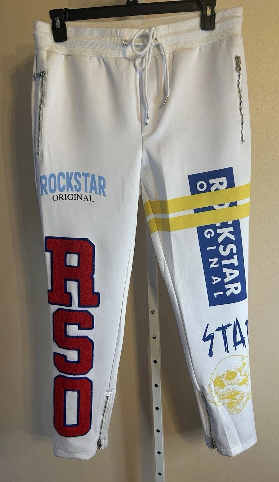 Men Rockstar Original Urban Track Pant Zipper Hip Hop Graphic Streetwear XL Logo