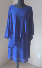 LAUREN RALPH LAUREN ROYAL BLUE LAYERED DRESS W/FLUTTER SLEEVES SIZE 14 BN235