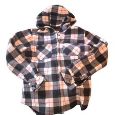 boston traders flannel jacket Womans Size Medium White Blue Pink Sherpa Lined