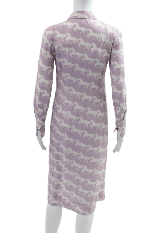 Equipment Femme Women Purple Silk Animal Print Shirtdress Long Sleeve Size 2XS - Image 3 of 4