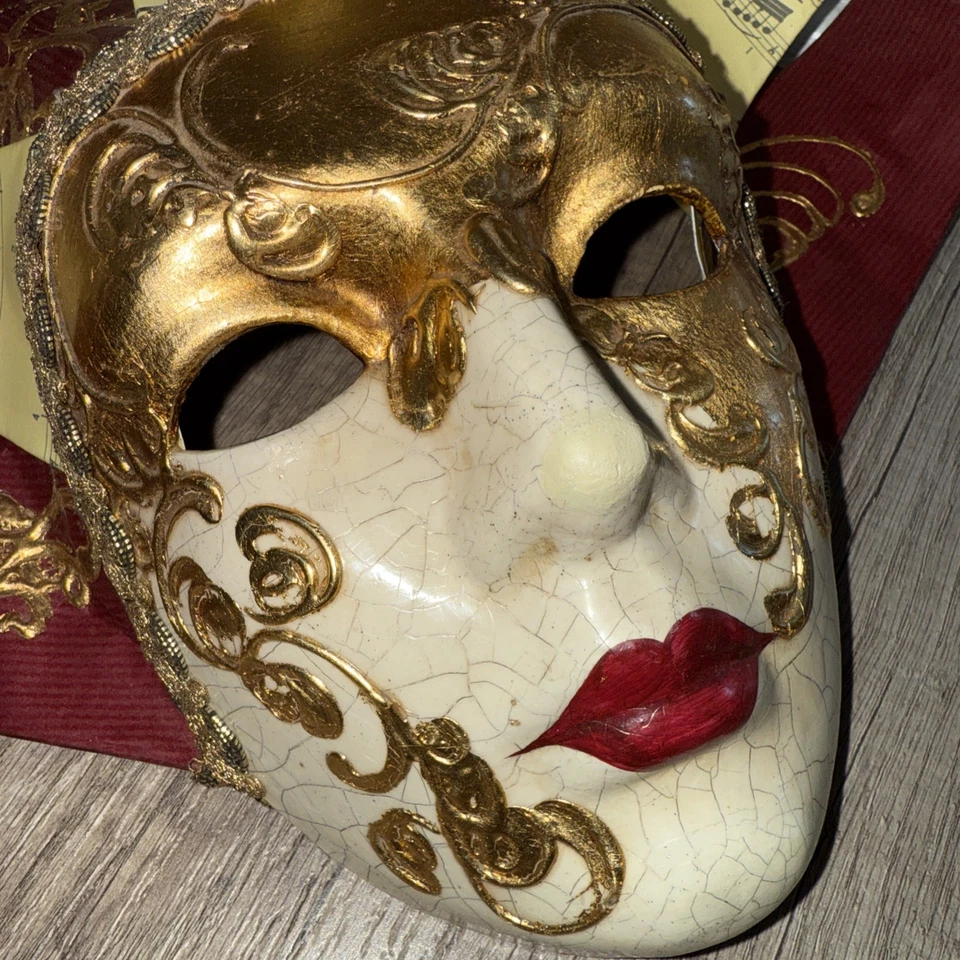 Máscara de bufón veneciano pintada a mano con campanas/hecha en Italia/música auténtica Foto 4 de 4