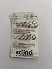Scunci 4pc Salon Hair Clips Beige/colored Print Barrettes Accents 2.5 inch 37174