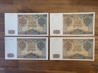135 Poland / Polen Set 4 Pcs 100 Zlotych 1941 Serien A D