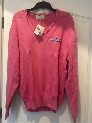 Vintage La Mode V Neck Sweater Mens XL Pink Bell Of Pennsylvania Yellow Pages