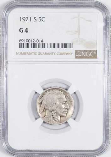 1921-S NGC G4 Buffalo Nickel San Francisco Mint Good - Key Date!
