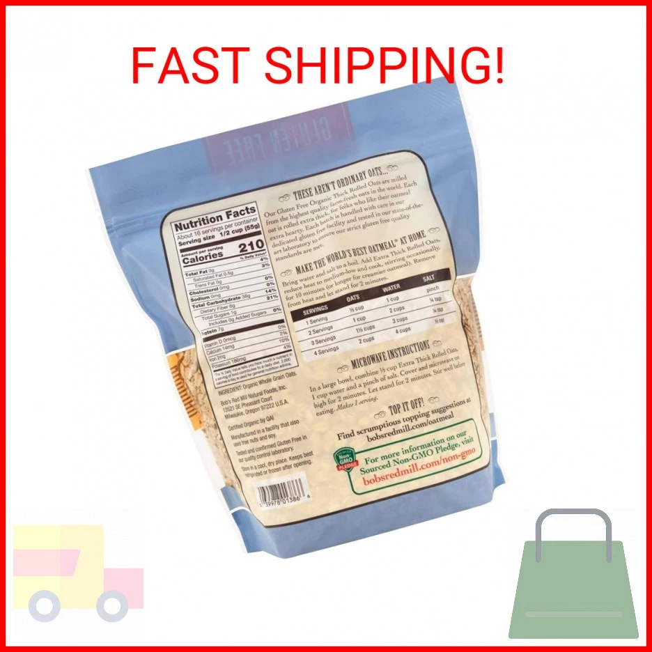 Avena laminada extra gruesa orgánica sin gluten Bob's Red Mill, 32 oz (paquete de 1) - N Foto 2 de 2