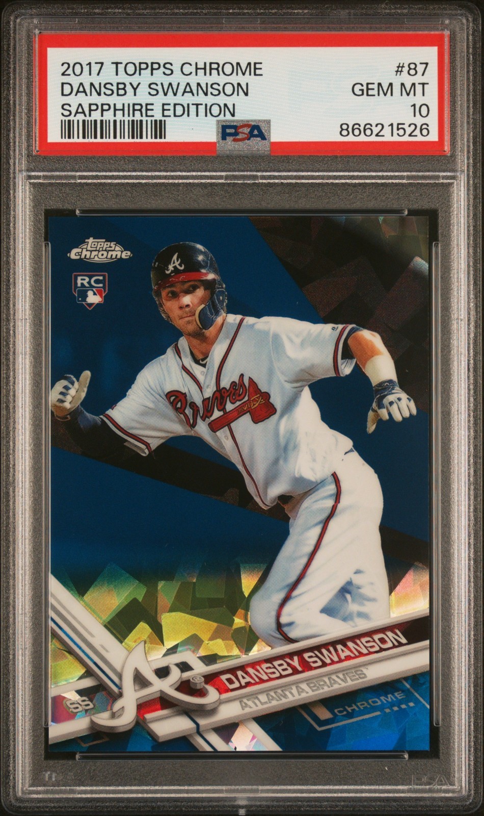 2017 Topps Chrome DANSBY SWANSON Sapphire Refractor PSA 10 #87 Rookie RC Pop 30
