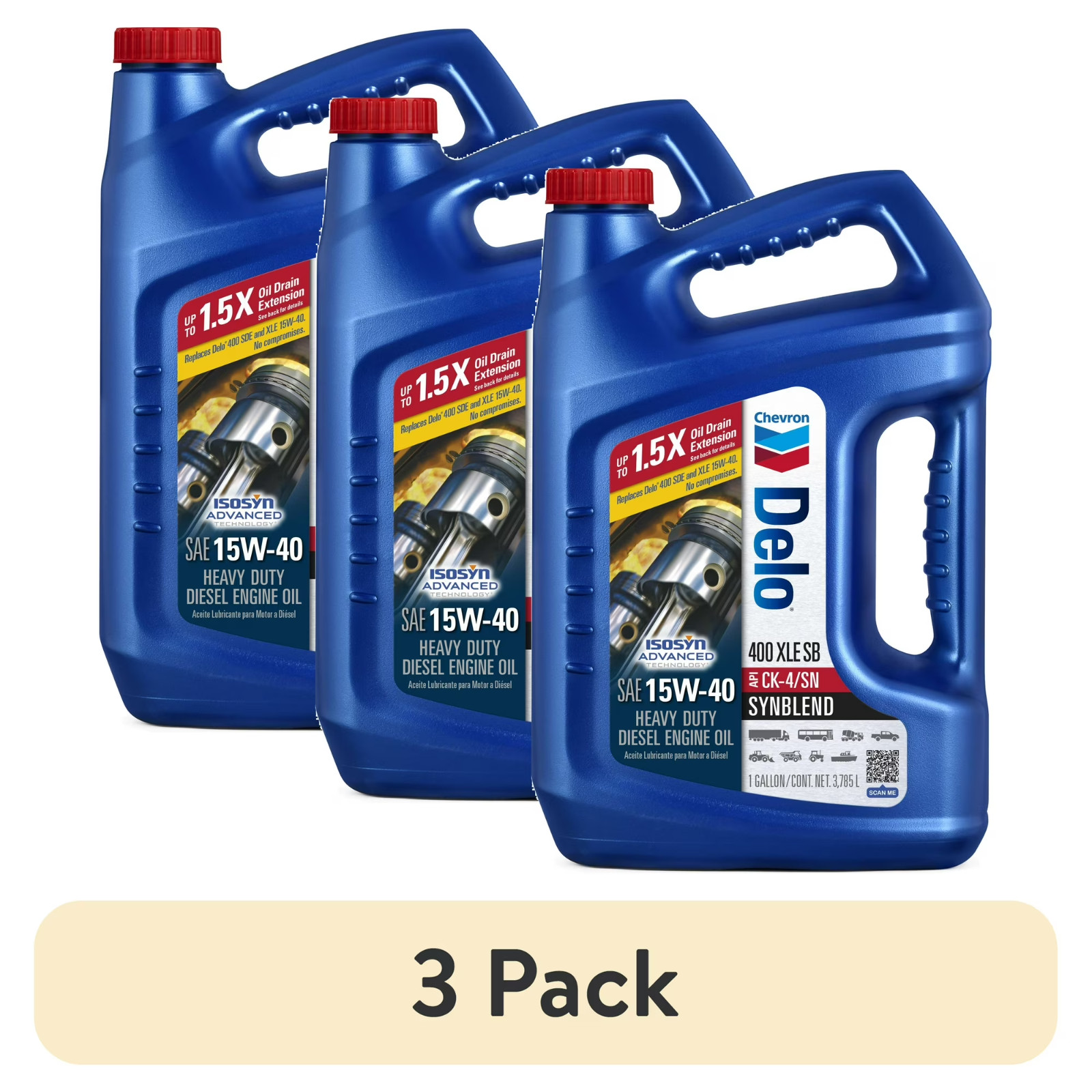 (3 pack) Delo 400 XLE SB Synthetic Blend SAE 15W-40 Heavy-Du