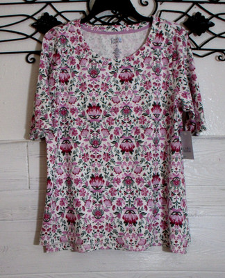Croft & Barrow Knit Top Women's Size PL Short Sleeve Multicolored Floral