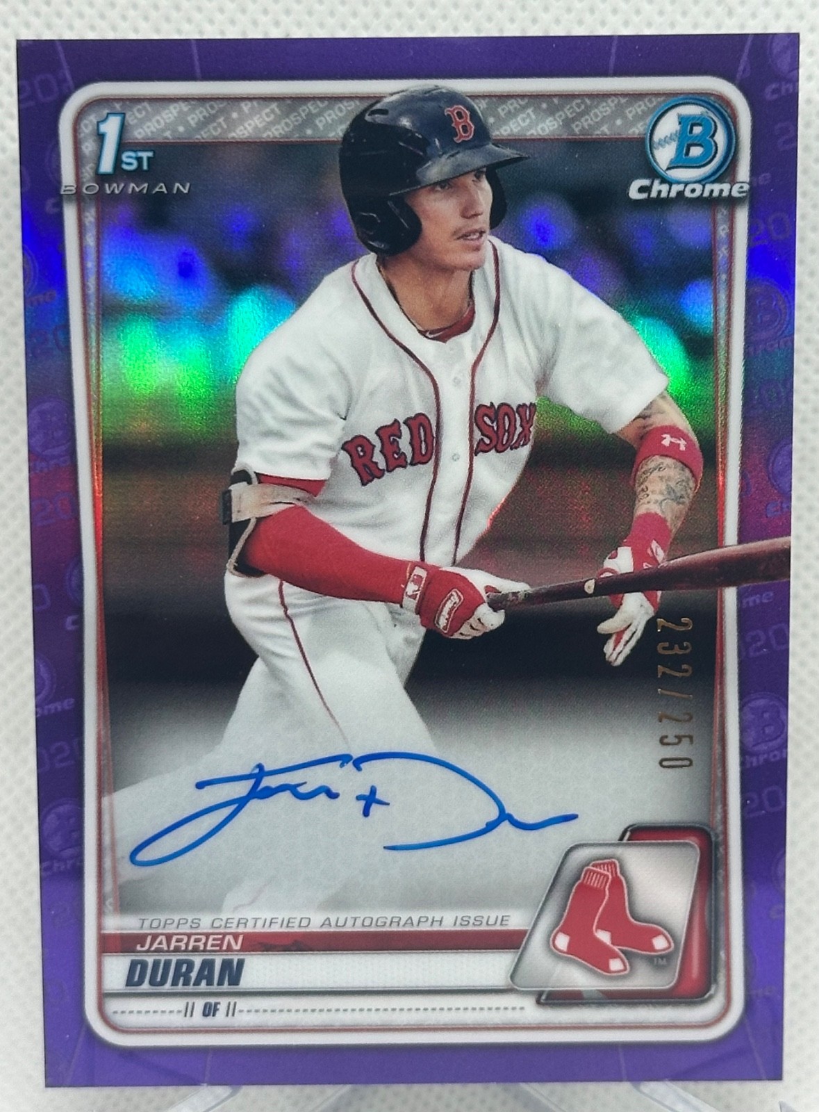 2020 1st Bowman Chrome Jarren Duran Purple Auto /250 Red Sox #CPA-JD