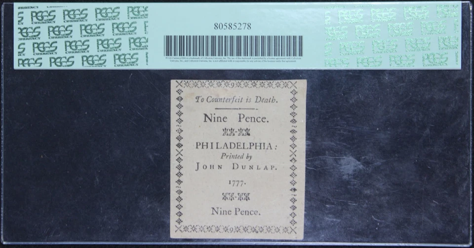 1777 VCN64 Pennsylvanian Colonial Note 9 Pence, PCGS, SN 34343 (Radar SN) - Image 4 of 4