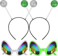 2 Pairs Alien Headband and Glasses, Alien Antenna Headband for Adult Women Space