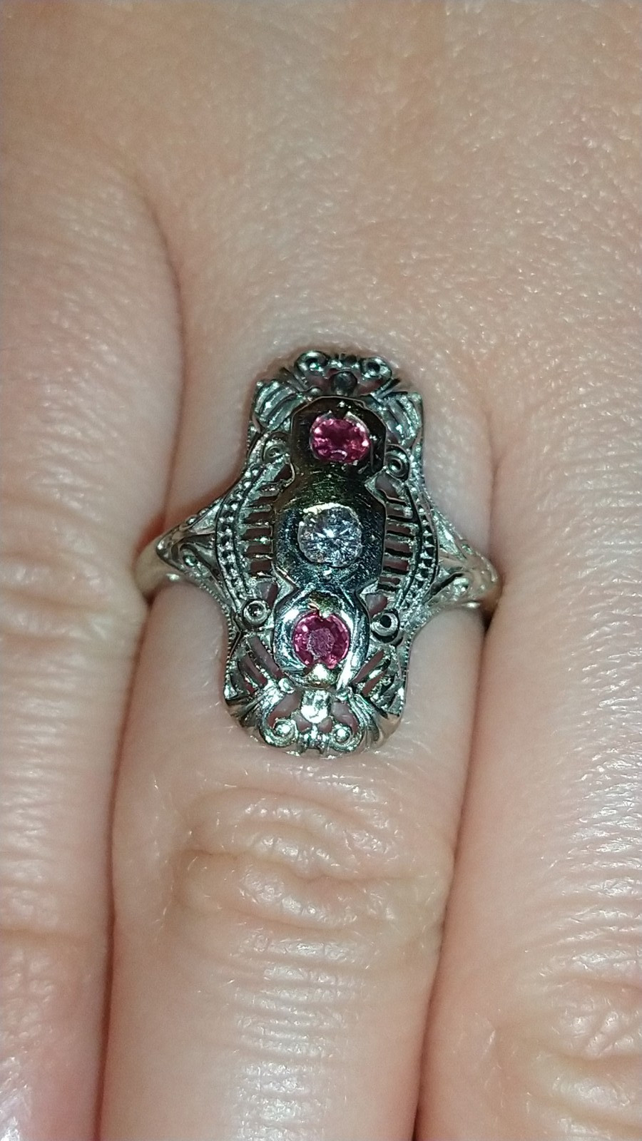 Solid 14k white gold diamond ruby ring 3.3 grams … - image 6