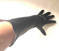 BLACK LEATHER VINTAGE ELBOW GLOVES SIZE 6 1/2