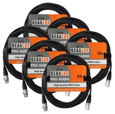 Gearlux 25-Foot 3-Pin Male-to-Female DMX Cable - 6 Pack