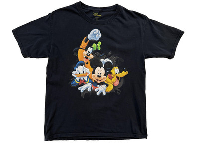Disney Shirt Youth XL 14/16 Black Mickey Donald Goofy Pluto Double Sided RARE
