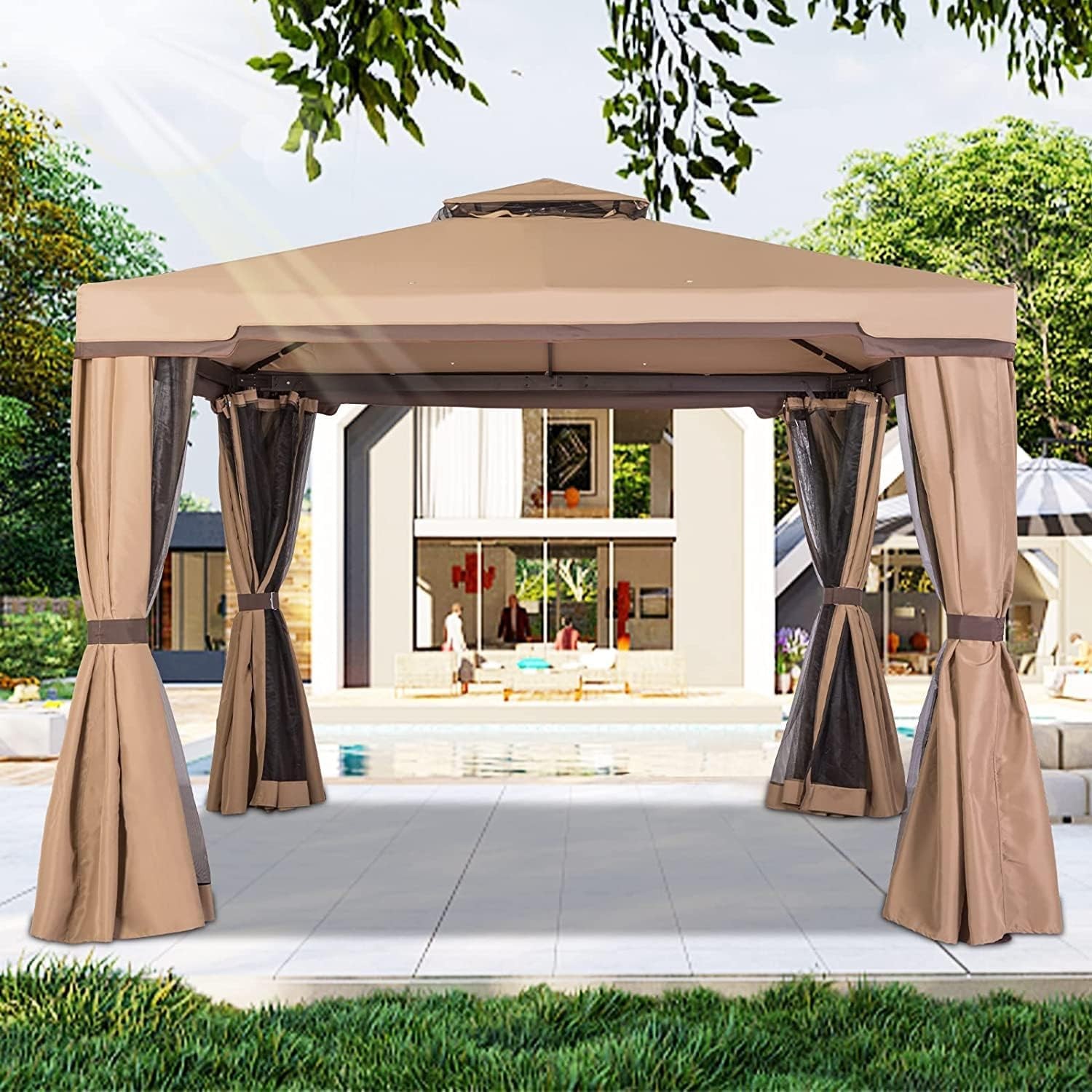 10' x 10' All-Season Permanent Soft-Top Patio Gazebo Outdoor
