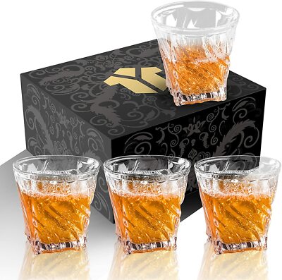   OPAYLY Crystal Scotch Whiskey Rocks Glasses Set of 4 10 oz Tumblers Bar