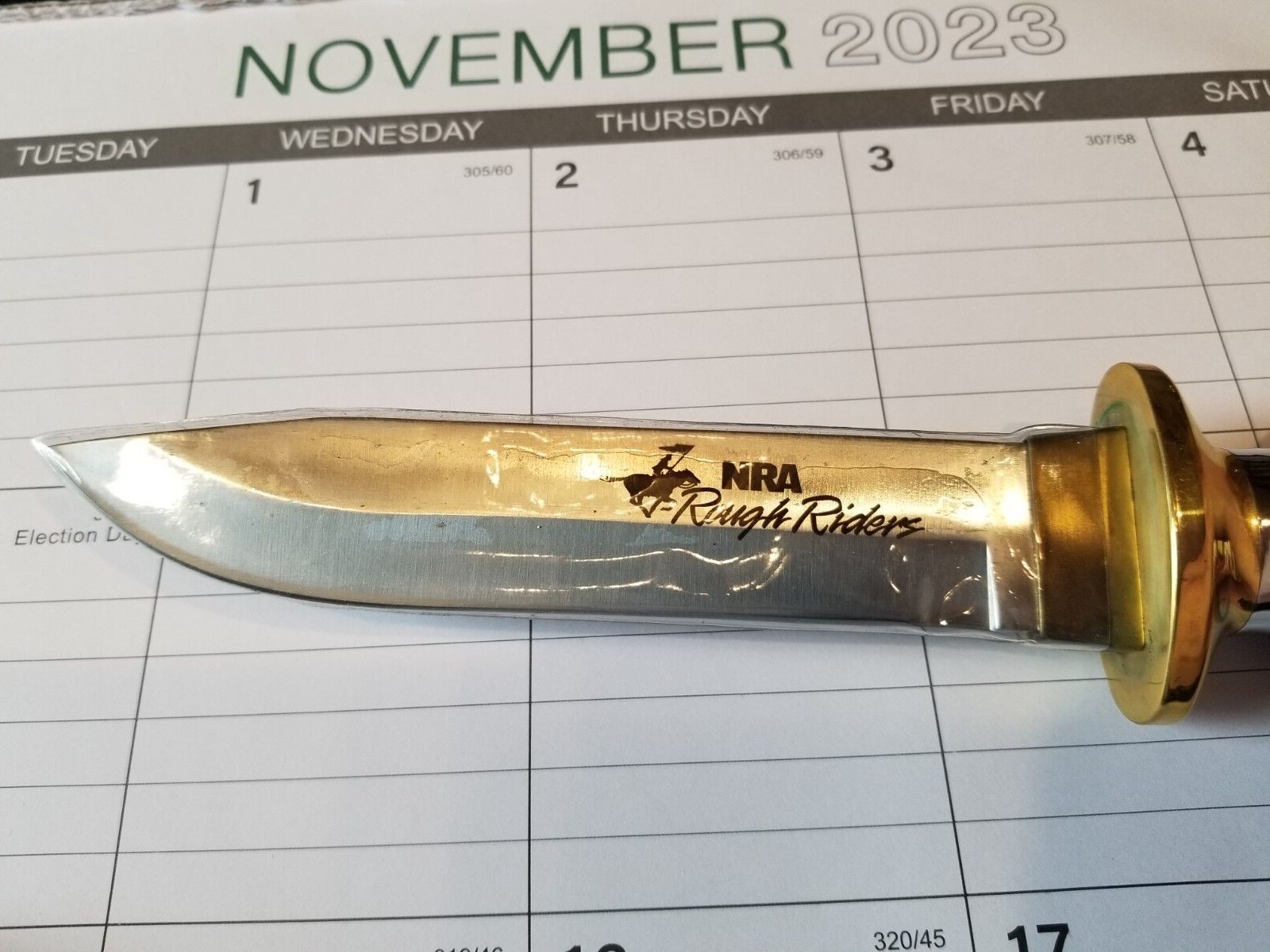 New NRA Rough Riders Bowie Knife 6 1/2 in Blade with Wood Sheath eBay