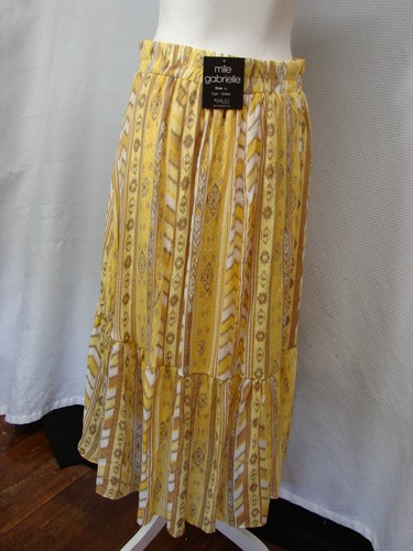 New Mlle Gabrielle Yellow Brown Boho Southwestern Hi Lo Skirt Womens Large - Picture 3 of 9