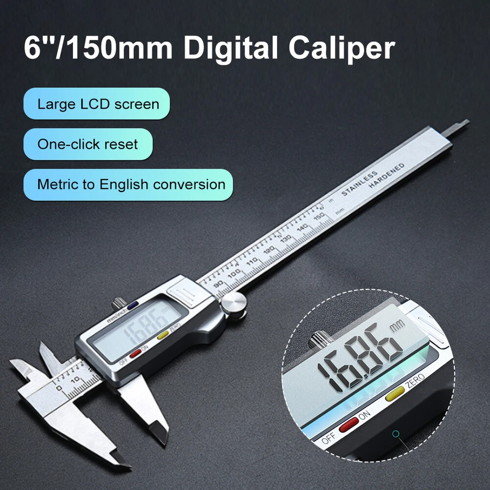 6" 150mm Stainless Steel Electronic Digital Vernier Caliper Micrometer Gauge LCD - Image 2 of 4