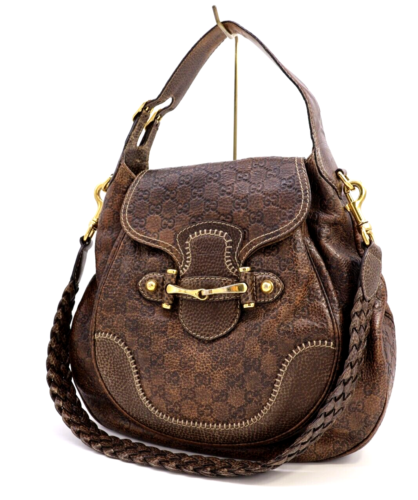 Gucci Shoulder Bag Handbag Purse Guccissima Leather 223955 Brown Authentic
