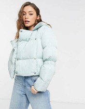 New Cute Na-kd X Jasmin Azazim Icy Blue Cloud Padded Short Puffer Jacket Coat