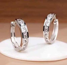 2.00CT Tester Pass Moissanite Small Huggies Hoop Earrings 14K White Gold Plated