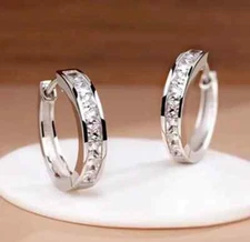 2.00CT Tester Pass Moissanite Small Huggies Hoop Earrings 14K White Gold Plated
