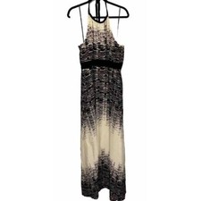 Vince Camuto Backless Halter A-line Maxi Dress Sz 14 Black White Flowy Whimsical