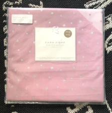 New ZARA HOME Baby CRIB Pink Silver Star DUVET COVER Reversible 180 Count Kids