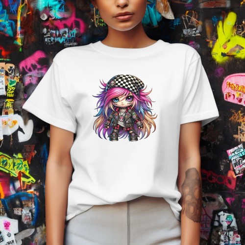 Cute Punk Girl T-Shirt 100% Cotton Alternative Rock Graphic Tee L-3X - Picture 1 of 8