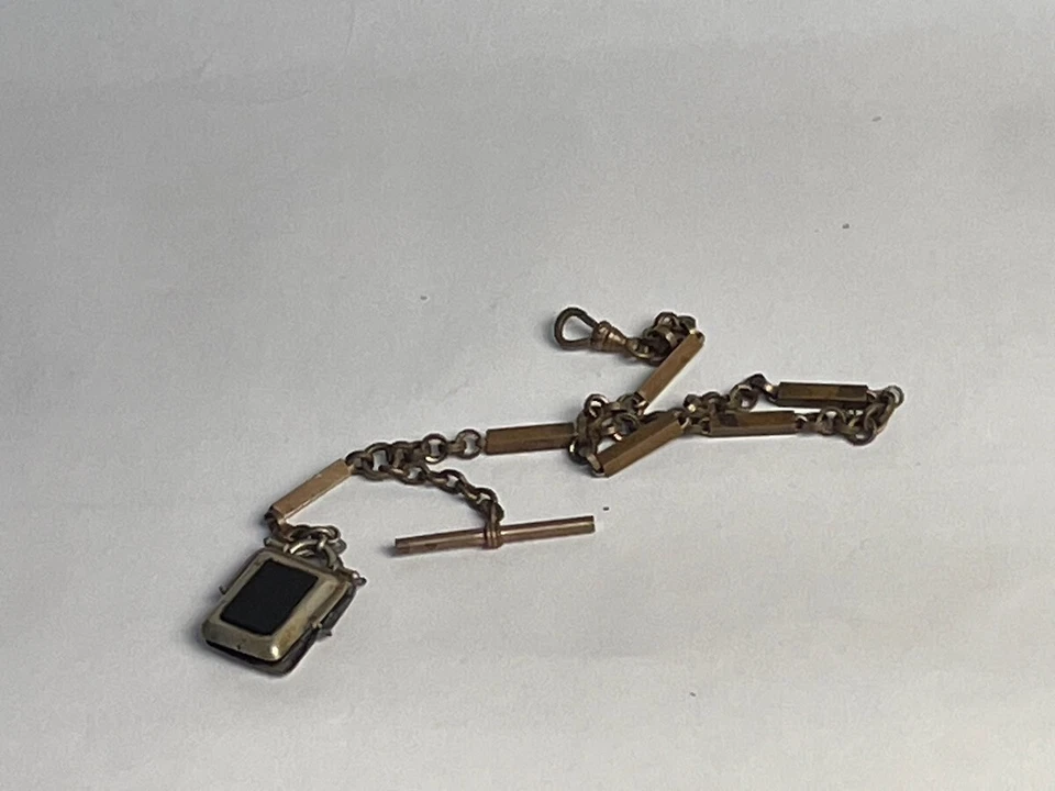 Cadena de reloj de bolsillo grueso de latón victoriano con pequeño llavero listo para fotos de metal/vidrio Foto 2 de 4