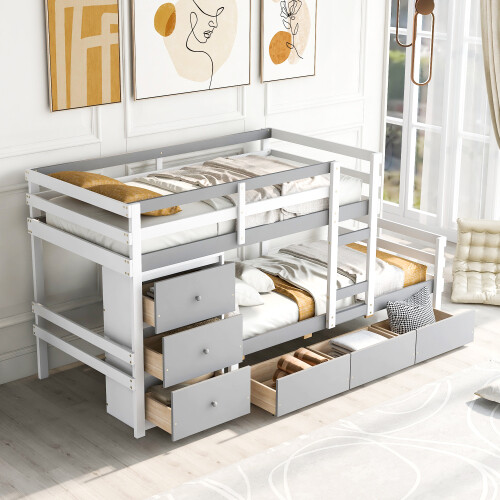 Solid Wood Loft Bunk Bed with Storage Cabinet and Drawers Kids Bedroom Furniture | eBay Solid Wood Loft Bunk Bed with Storage Cabinet and Drawers Kids Bedroom Furniture | eBay