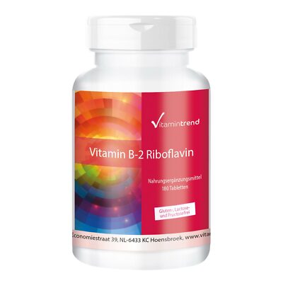 Vitamin B2 Riboflavin 100 mg - 180 Tabletten, vegan, Großpackung  | Vitamintrend