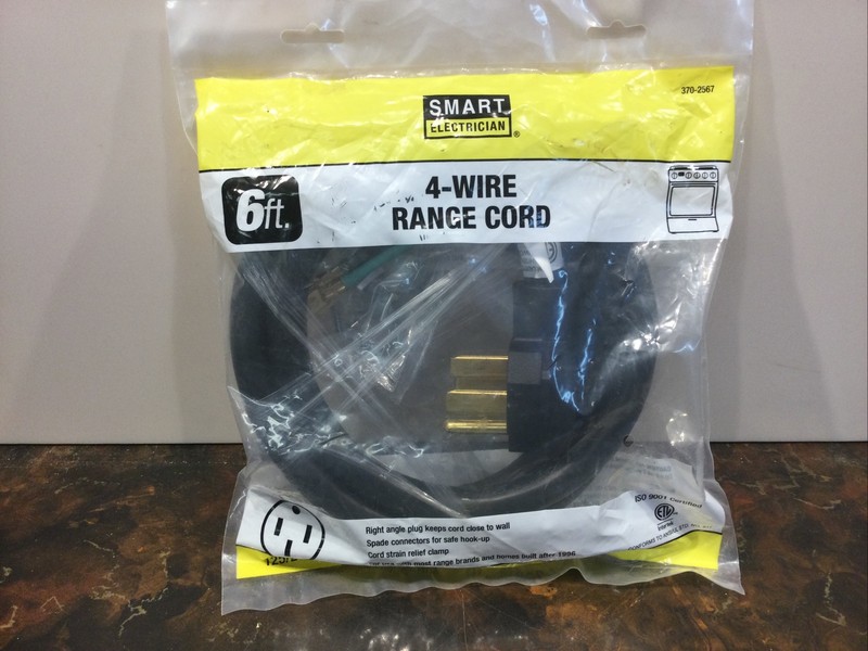 Smart Electrician 4-Wire Range Cord, 4 Conductors, 50 AMP, 250 Volts, 6 Foot