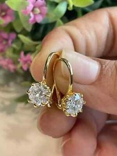 2.00Ct Round Cut Lab Created Diamond 14K Gold FN Solitaire Tiny Drop Earrings