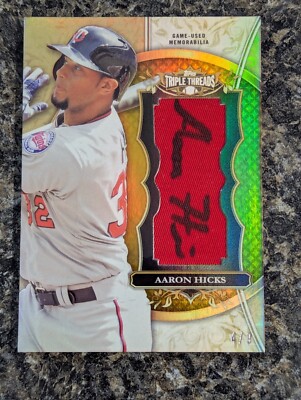 2013 Topps Triple Threads Unity Relics Gold #TTUJR-AH Aaron Hicks /9 Auto *READ*