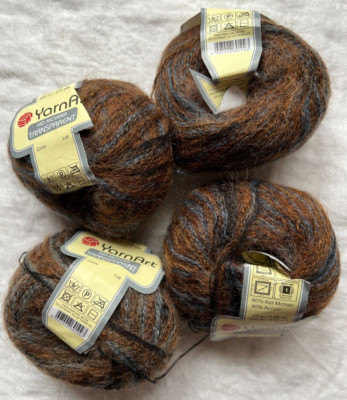 YarnArt ''Kid Mohair Transparent'' Lot of 10 Balls Multicolor: Brown Black Pewter