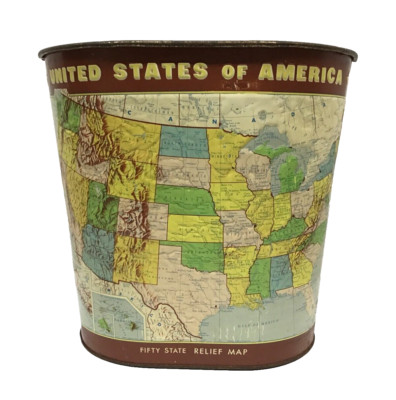 Rand McNally United States Raised Vintage 50 State Relief Map Trashcan